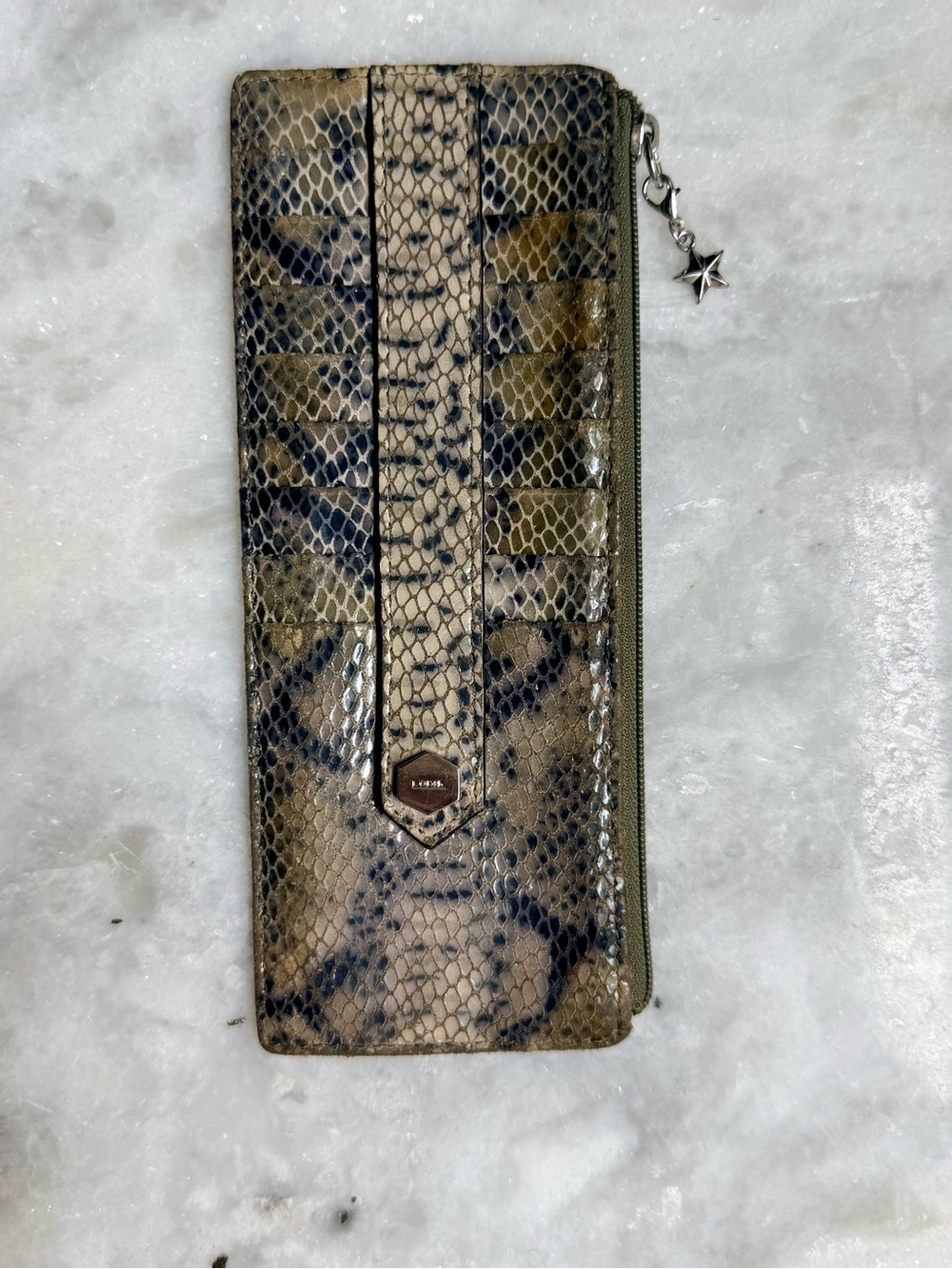 Lodis Julia Long Stacker Leather Card Case - Multicolored Python / Snake Print